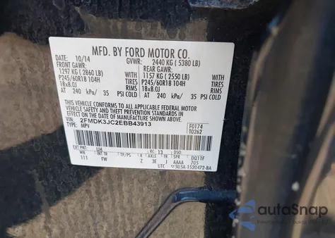 2014 Ford Edge Sel from USA, damaged, VIN 2FMDK3JC2EBB43913